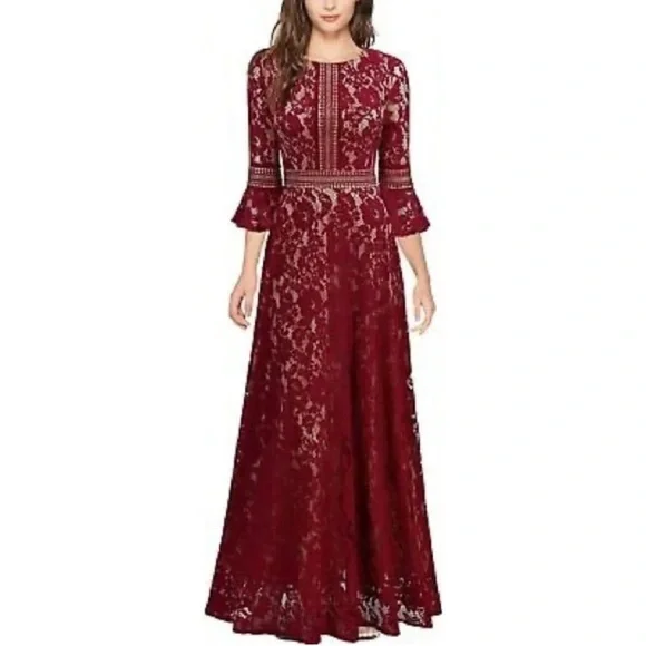 missmay retro gorgeous city dress MISSMAY Retro Gorgeous City Dress Size Large L Lace Nude Deep Red